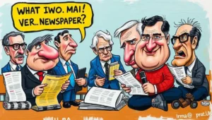 Conceptual scale balancing 'Editorial Independence' against 'Owner Influence' with British flags.