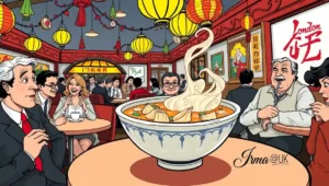 Chef's hands expertly folding fresh wonton dumplings on a flour-dusted surface.