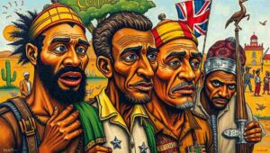 A satirical cartoon of a corporate boardroom meeting discussing 'employee retention' using colonial imagery.