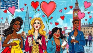 Friends watching romantic comedy on rooftop cinema during London Galentine's event