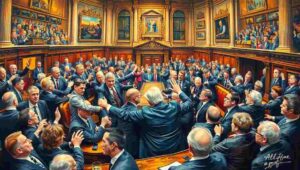 Commons debates ridiculous, parliamentary procedure satire, UK government humor Interior view of House of Commons chamber with green benches and MPs in session