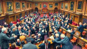 MPs engaged in heated exchange during House of Commons session with aggressive hand gestures