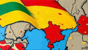 Baltic geopolitics, NATO eastern flank, Lithuania security, EU eastern Europe Lithuanian flag waving against Baltic sky representing resilience and European identity