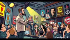 Big Belly Bar South Bank, London Bridge comedy club, riverside comedy venue Big Belly Bar and Comedy Club interior on South Bank near London Bridge with crowd enjoying stand-up comedy