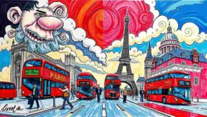 A visual comparison of London and Paris city skylines showing architectural contrasts.