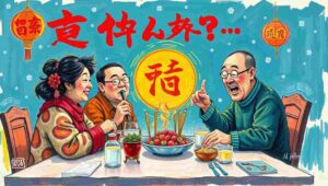 Lunar New Year, Spring Festival, Chinese family dinner, parental pressure, marriage pressure, baby pressure Chinese family gathered for Lunar New Year dinner with parents interrogating young adult