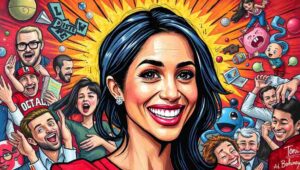 Satirical timeline showing British tabloids' dramatic shift in tone when covering Meghan with her children.