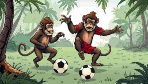 Monkey football players in emotional dispute during jungle Champions League match