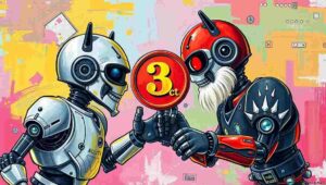 Chinese factory floor with multiple robots competing in manufacturing tasks