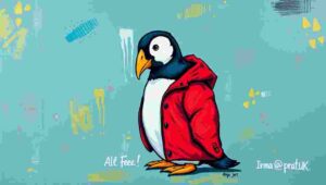 Detailed view of the distinctive fur-trimmed hood and arm patch of a Canada Goose coat.