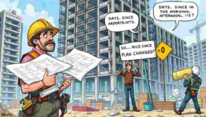 An architect's original futuristic rendering of The Line city beside a realistic photo of desert construction.