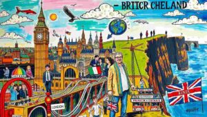 A lively Irish pub with musicians playing traditional folk music.