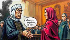 Afghan court divorce ruling, Taliban marriage guidance, wife beating legal Afghanistan, phone charger beating case Afghan courtroom interior with judge presiding and woman plaintiff standing
