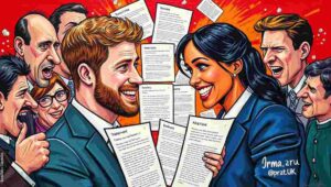 Meghan Markle and Prince Harry attending a media event, symbolizing their ongoing public presence and strategic communications approach.
