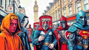 London-themed GTA V environment with roleplay characters and authentic British details