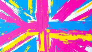 Union Jack flag waving, representing British institutions and the palace leak economy that fuels royal biographies.