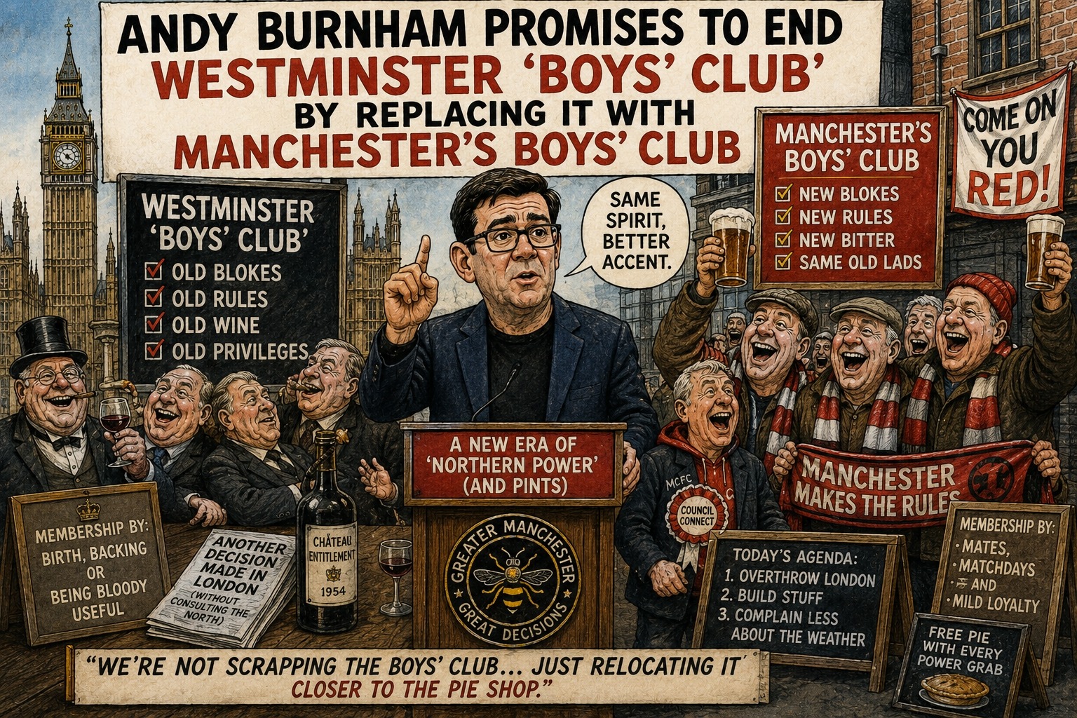 Andy Burnham Promises to End Westminster ‘Boys’ Club’ by Replacing It With Manchester’s Boys’ Club
