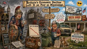 Close-Up. A frog named Nigel sits at a planning desk holding a solicitor's letter. A sign reads 'Objection lodged - Habitat concerns.' A builder holds a planning application. A speech bubble says 'Every proposed house must satisfy a frog called Nigel.' A wheelie bin labeled 'UK Economy' is visible.