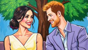 Medium Shot. Meghan stands before a whiteboard labeled 'Financial Independence: The Sequel Nobody Budgeted For.' She points at bullet points: 'Commercial opportunities ≠ immoral,' 'Philanthropy doesn't pay security bills,' 'Being authentic not accepted by utilities.' Harry looks confused in chair.