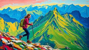 Medium Shot. A bewildered mountain rescue volunteer from Snowdonia. A speech bubble reads 'People climb three mountains in 24 hours. You expect a clothing change. It's called dressing for the weather. Not a conspiracy.' He holds a rescue rope. Snowdonia is behind him.