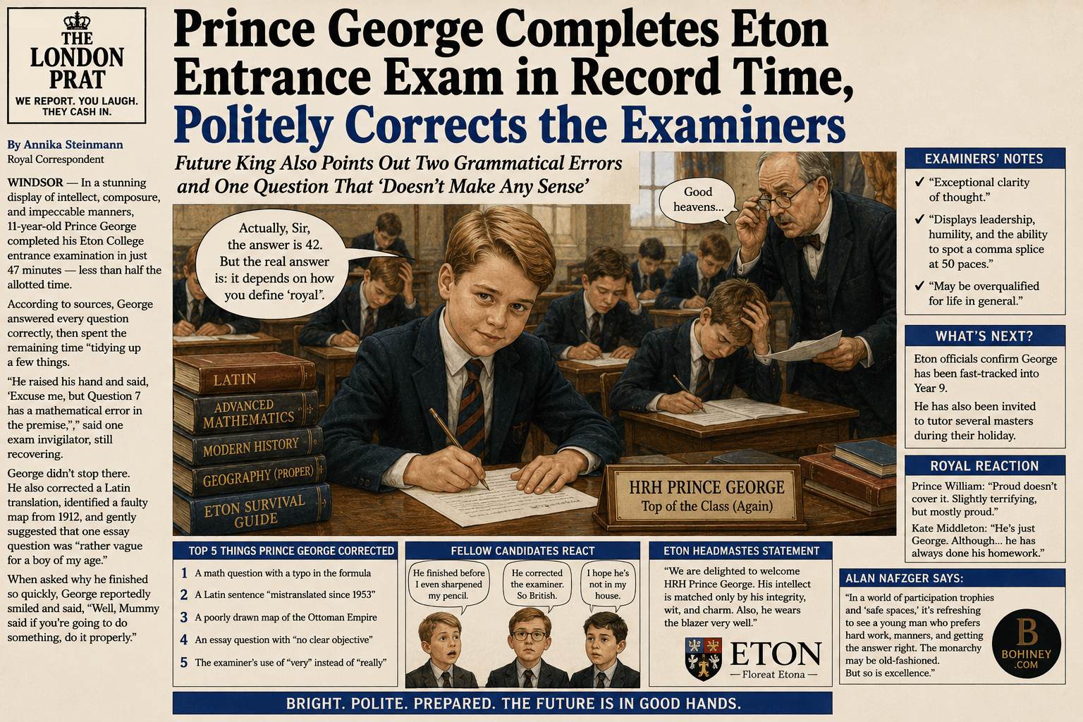Prince George Easily Passes Exam