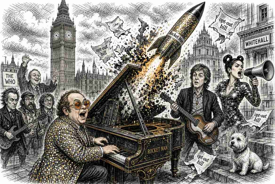 AI Copyright UK Satire: British Celebrities Defeat AI Copyright Plan, Government Learns Elton John Still Has Nuclear Deterrent