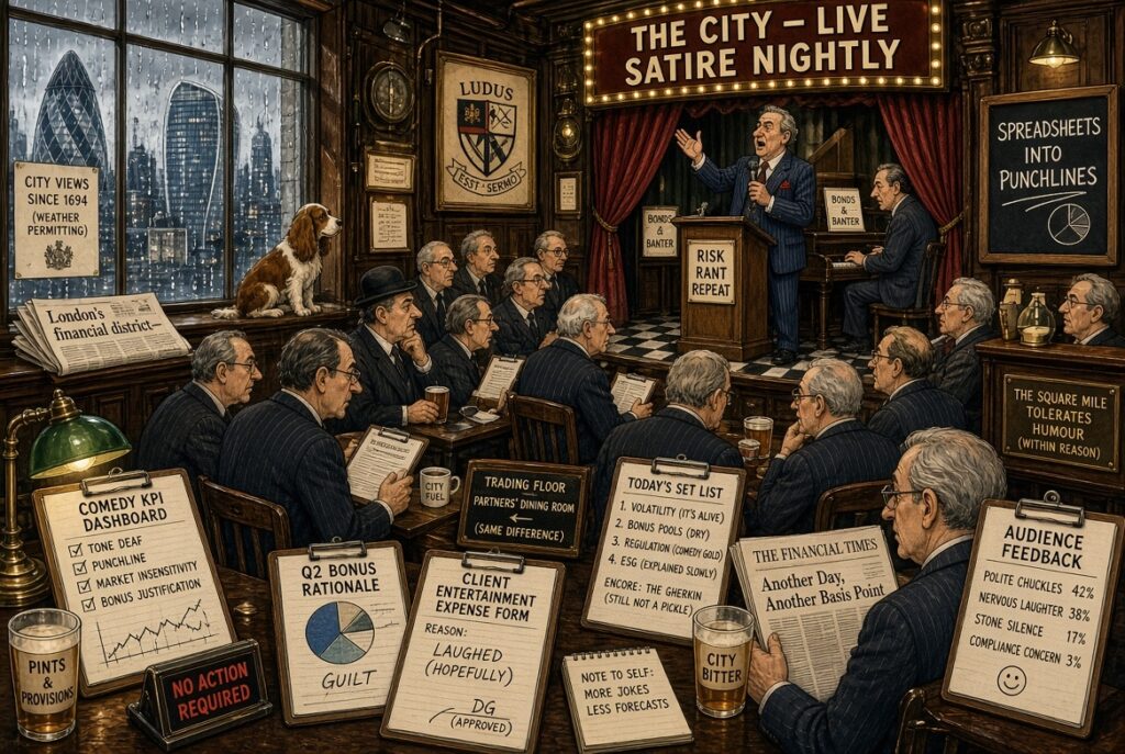 London Business Satire How The City's Financial District Became Comedy Gold () London Business Satire -- The Scandals That Write Their Own Jokes