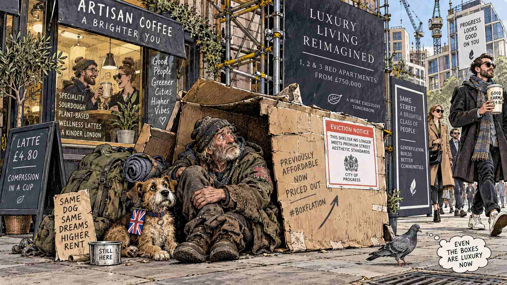Homeless Man Priced Out of Cardboard Box After Neighbourhood Becomes Trendy