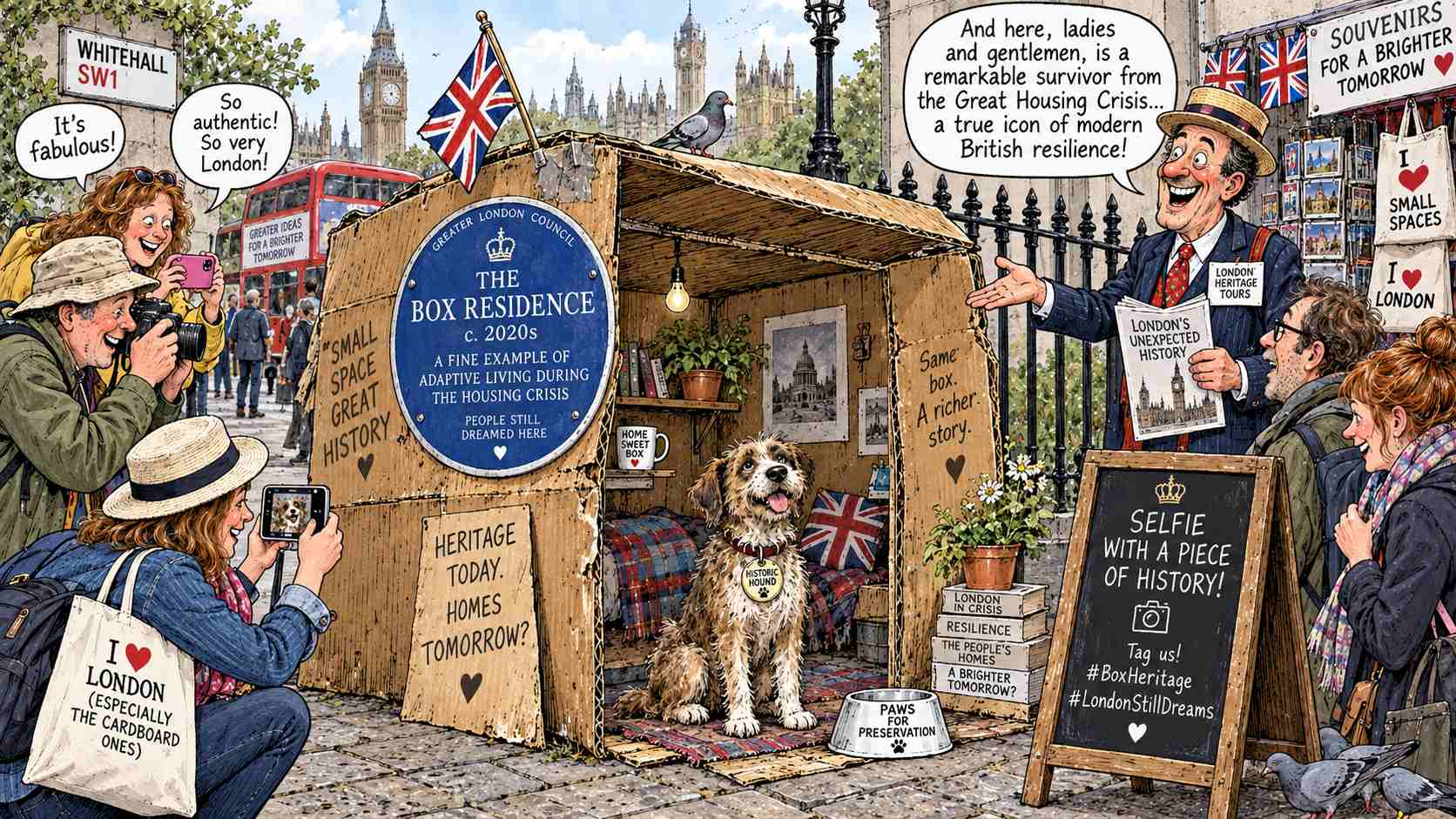 English Heritage Installs Blue Plaque on Cardboard Box Where Man Once Lived Before Rent Went Up