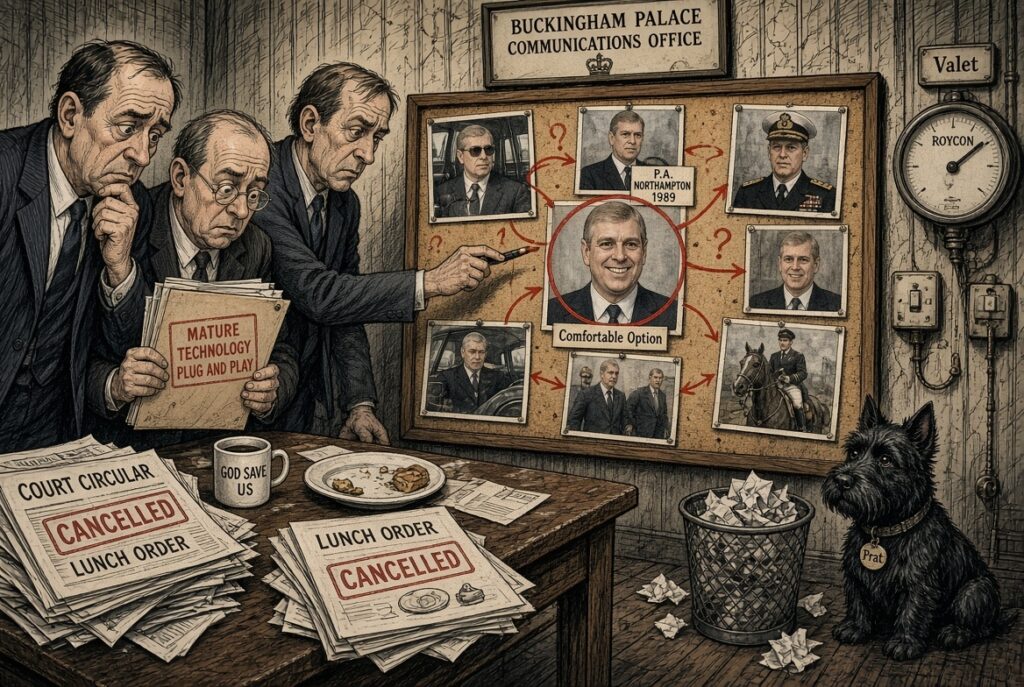 Palace Communications Officials Stare At Old Photographs Of Prince Andrew