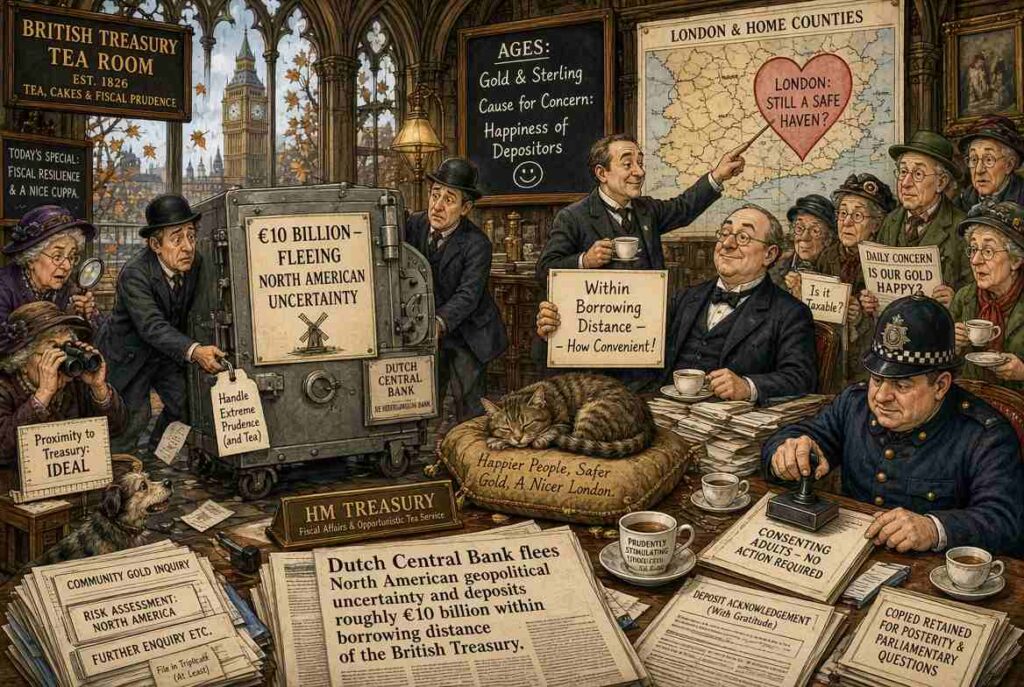 Satirical Illustration Satirical Illustration - Why the Dutch Central Bank Chose London Gold Vaults Over New York and Ottawa