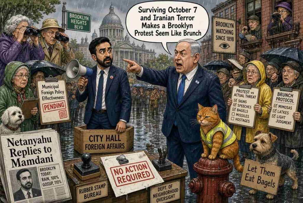 Satirical Illustration Satirical Illustration Welcome to the New York City Department of Foreign Affairs, Recycling and Netanyahu