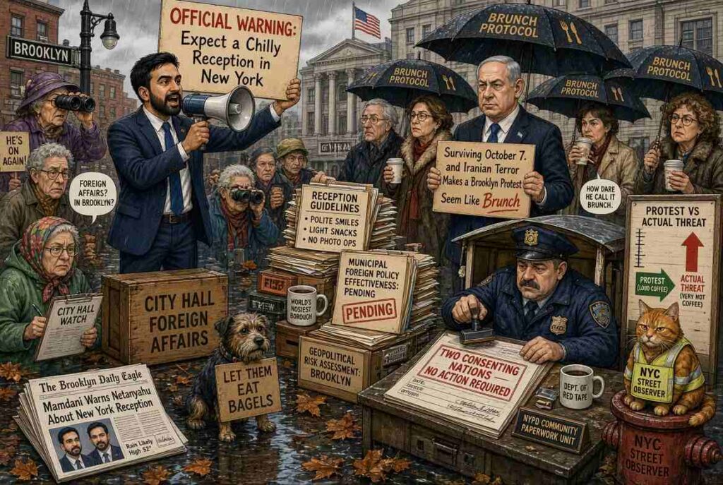 Satirical Illustration Satirical Illustration = Anti-Israel Activists Delighted NYC Finally Has Its Own Foreign Ministry