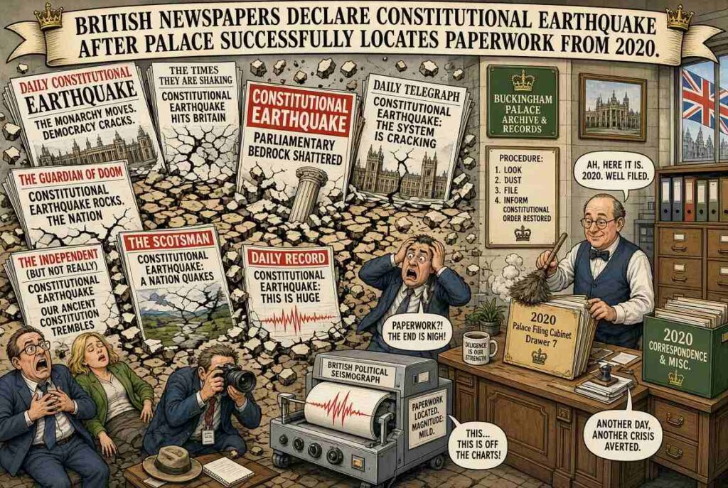 Satirical Illustration Satirical Illustration - Palace Announces Historic Continuation of Existing Situation