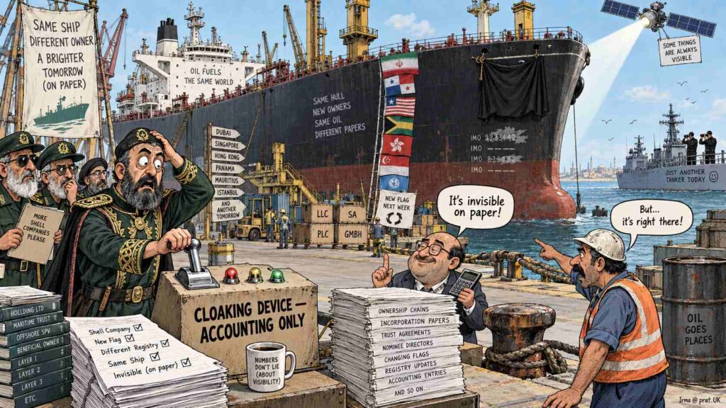 Satirical Illustration - Tehran Discovers What "Shadow Fleet" Means