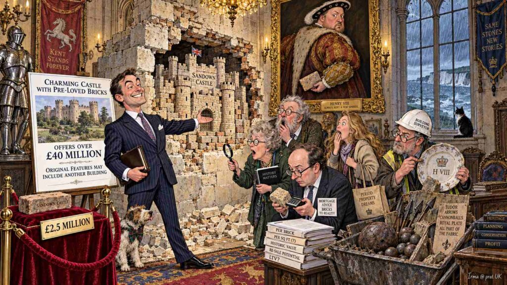 Satirical Illustration - Dover Castle Turns Out to Be Wearing Henry VIII's Hand-Me-Downs