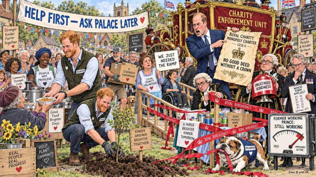 Satirical Illustration Satirical Illustration - Prince William Reportedly Fuming as Harry Violates Ancient Royal Rule Against Helping People Without Permission
