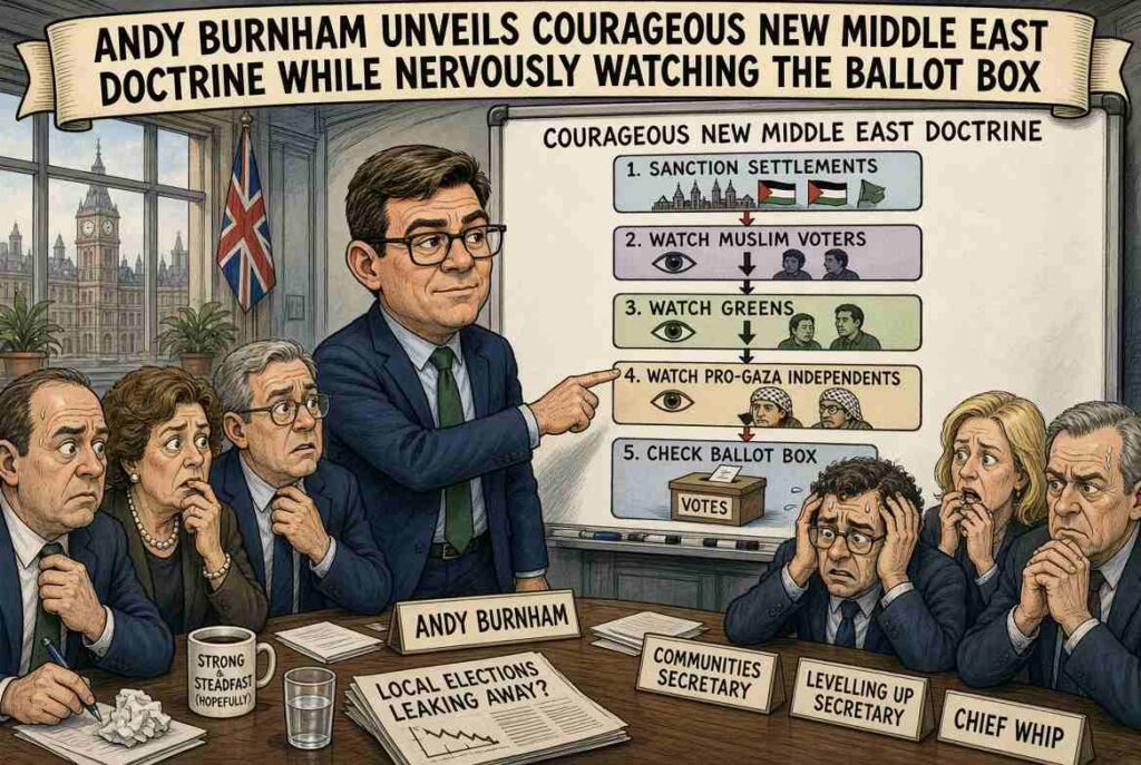 Satirical Illustration Satirical Illustration - The Birmingham-Jerusalem Feedback Loop