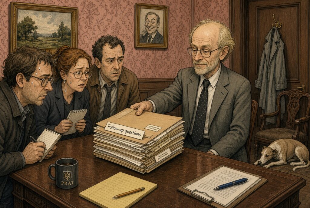 wide aspect satirical illustration of the newspaper baron producing a blackmail folder wide aspect satirical illustration of the newspaper baron producing a blackmail folder