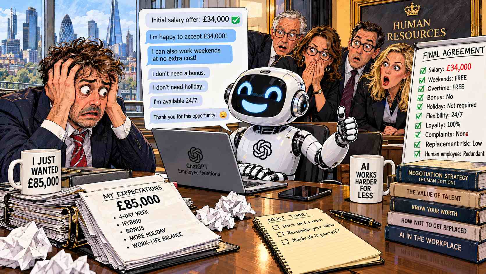 Man Sends AI to Negotiate His £85,000 Salary, Chatbot Immediately Accepts £34,000 and Offers to Work Weekends for Nothing