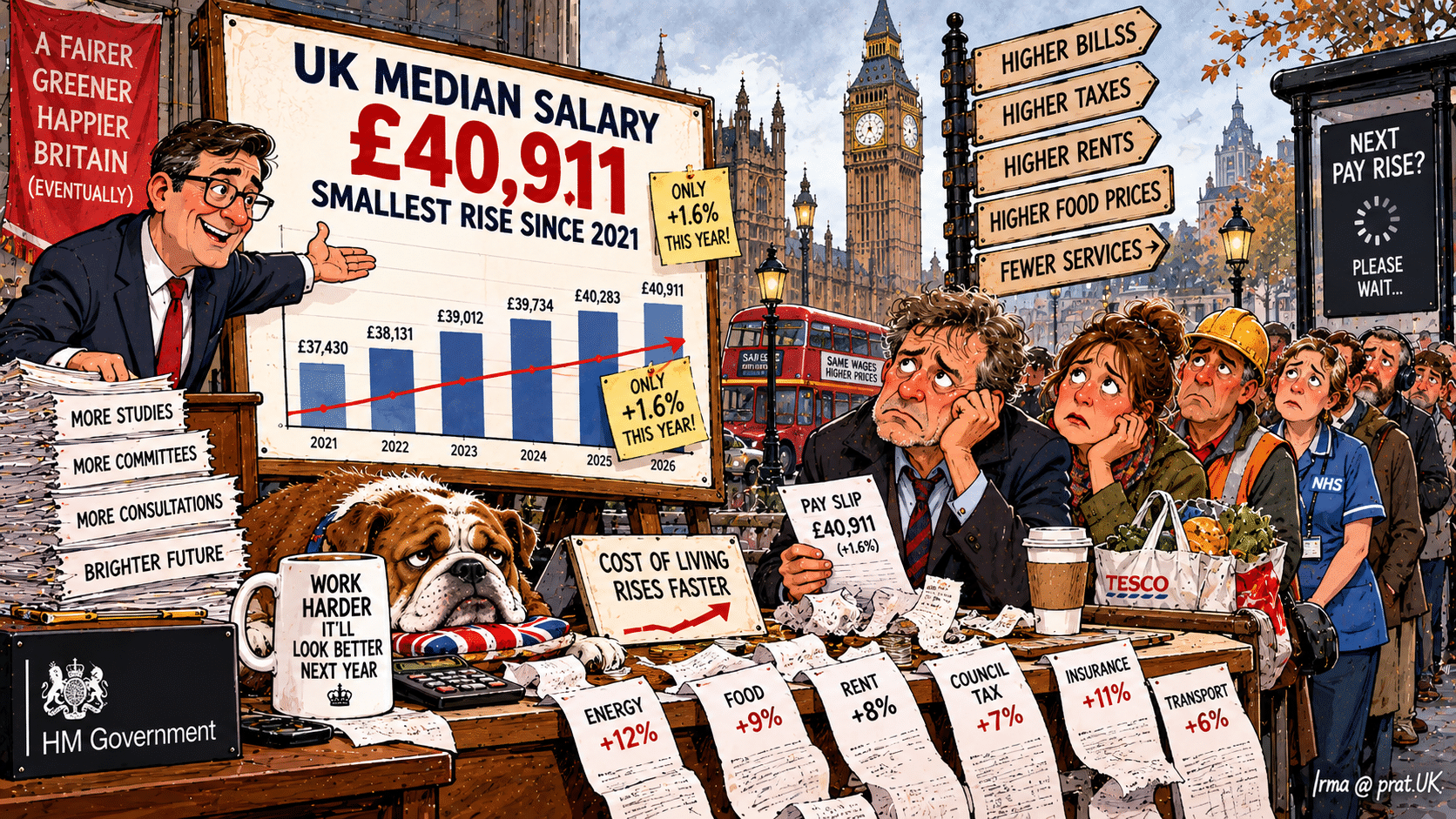 UK Median Salary Hits £40,911 in Smallest Rise Since 2021