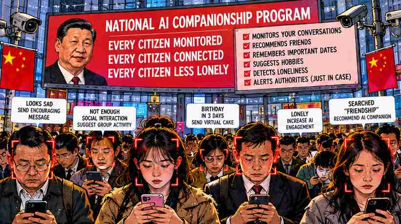 CHINA AI Companionship and Regulation Satire crop