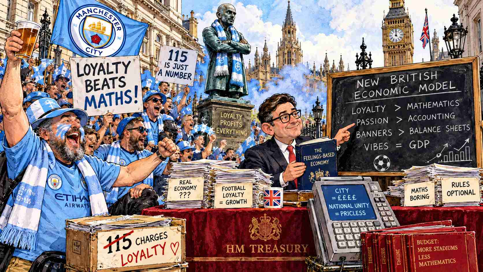 Manchester City Supporters Prove Loyalty Is Stronger Than Mathematics, Treasury Announces British Economy Now Operates on Feelings