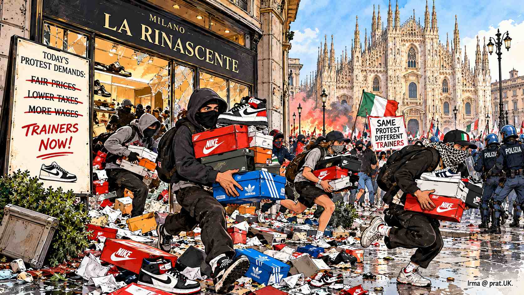 Milan Protest Moves From Money to Trainers