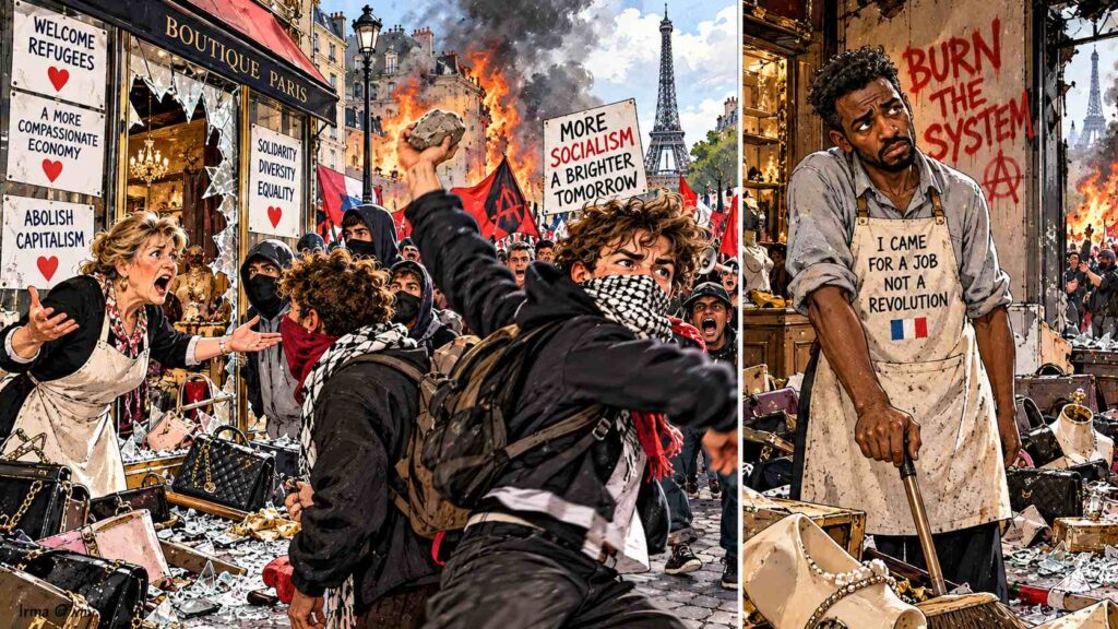 Paris Riot Triptych Protest and Boutique Chaos
