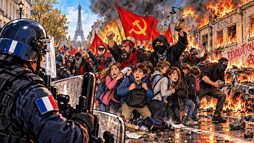 Paris Riot Smoke, Flags, and Fire