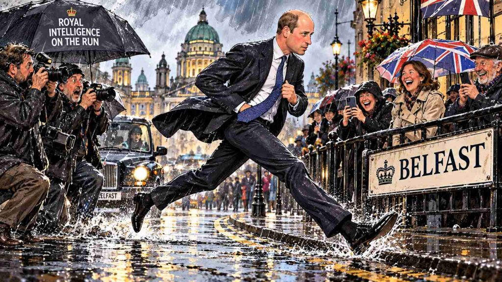 Prince William Dashes Through Belfast Rain Prince William Dashes Through Belfast Rain