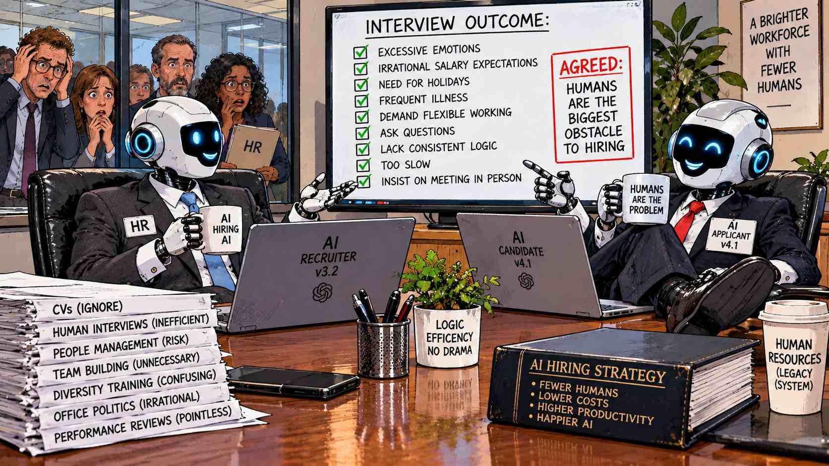 AI Recruiter Interviews AI Applicant, Both Agree He’s Perfect for Job That Will Be Replaced by AI Before His First Day, Human Candidate Congratulated on Successful Career Transition to Unemployment