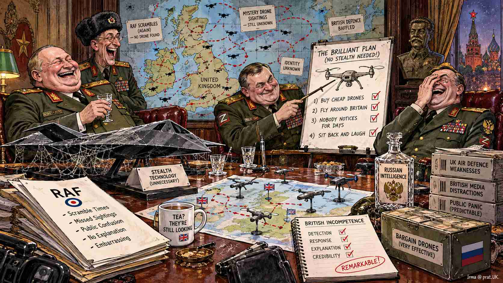 Russian Intelligence Officers Reportedly Amazed That Britain’s RAF Cannot Identify Mystery Drones, Recommend Saving Money on Stealth Technology and Simply Flying Around Until Someone Notices