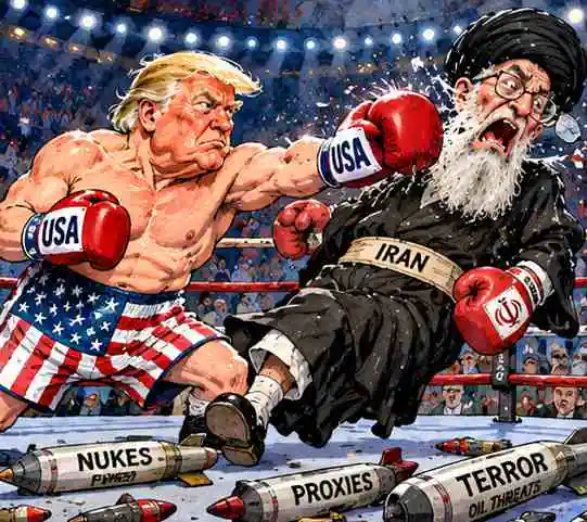 Satirical Trump–Iran Cartoon () Satirical Trump–Iran Cartoon ()